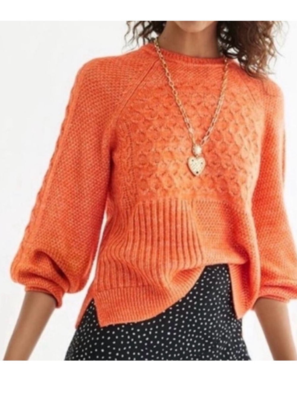 Cabi The Harvest Pullover Sweater Orange Balloon Sleeve Cable Knit 4038 Small